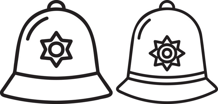 Police helmet icons British bobby style symbol.