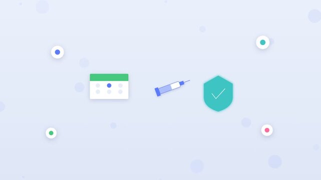 Flat design vaccine dose scheduling with two calendar cards and shield