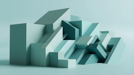 Fototapeta premium Abstract composition of geometric blocks and cubes in soft blue shades for modern design background
