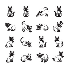Fototapeta premium Siamese cats in various poses during relaxation and activity with clean background vector illustration