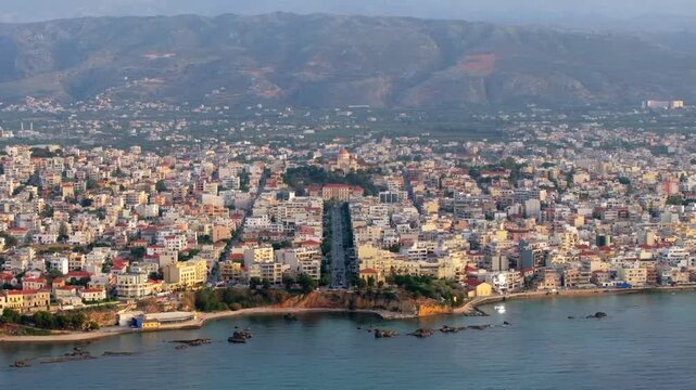 Beautiful Old city, Greece and best scenic places - panorama of picturesque old town Chania. Crete island, Panoramic of the old Venetian port and lighthouse during the blue hour, Travel Concepts