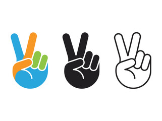 Fototapeta premium Three peace sign hand gestures in blue, orange, green, black and white Vector