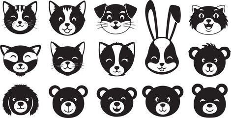Obraz premium Cute Woodland Animal Faces Collection with Friendly Cartoon Wildlife Icons Vector Set