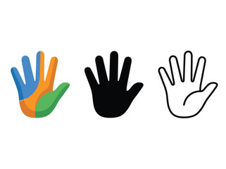 Obraz premium Three stylized hand icons in different colors and styles Vector