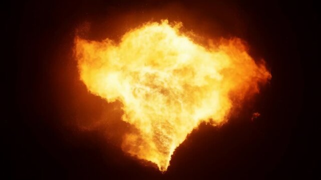 Dramatic fire explosion with intense flames and smoke billowing into the dark sky