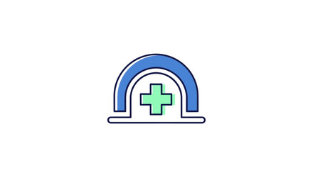 Naklejka premium Medical Cross Symbol Inside Blue Structure, Health And Care Icon Design Concept