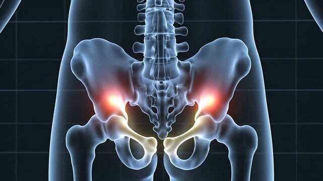 Ankylosing Spondylitis Concept Featuring A Transparent Spine And Inflammation In Pelvic Joints Highlighted In Medical Visualization