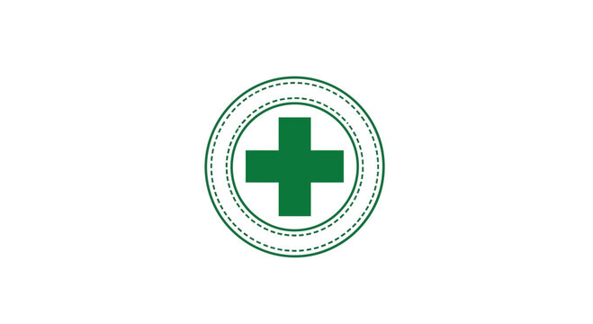 Medical Cross Symbol Inside Circle With Dotted Border, On Isolated White Background
