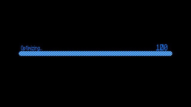 Minimalist blue digital optimizing process progress bar on black background