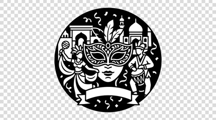 Black and white Venice Carnival mask circular illustration. © Gembala