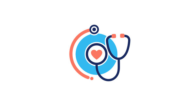 Medical Icon Depicting Heart Health And Examination Using A Colorful Stethoscope Image