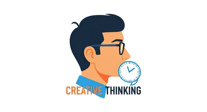Businessman profile with clock bubble for creative thinking
