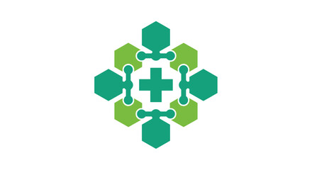 Fototapeta premium Medical Innovation: Integrated Hexagonal Design with Graphic Cross Symbol for Healthcare Solutions