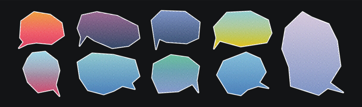 Dotted gradient colourful halftone speech bubbles chat box set