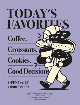 Cafe Daily Specials Menu Poster Template with Bakery and Coffee Illustration