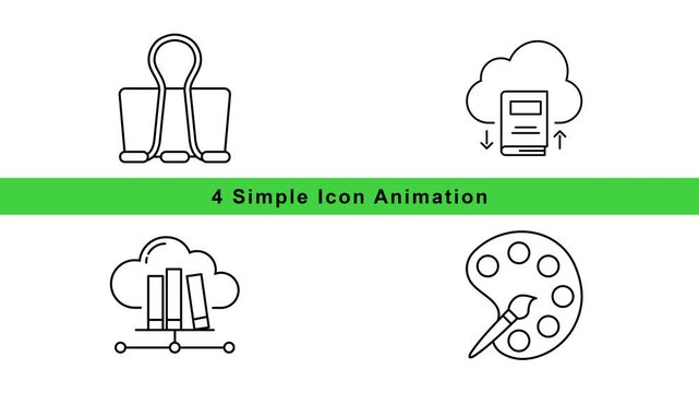 Hanger, Headphones, Elevator, Weightlifting Icon Animation Set &ndash; Minimal Outline Motion Graphics Loop