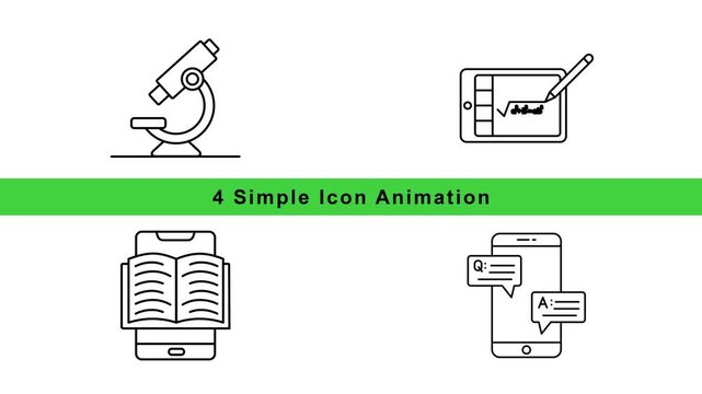 Science Education Icon Animation Set - Microscope Book Smartphone Graph Outline Motion Graphics Loop