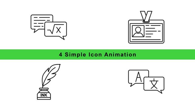 Simple Icon Animation Set - Business Communication Education Outline Motion Graphics Loop
