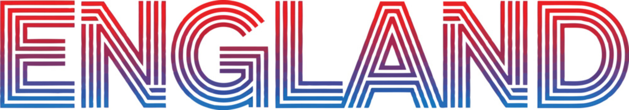 England word written in a stylized modern font with colorful horizontal line patterns and a bold vibrant gradient effect for travel and tourism graphic design projects