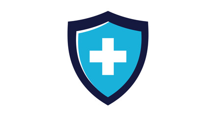 Fototapeta premium Medical Shield Icon: Protective Design Featuring a Plus Symbol on Blue Background
