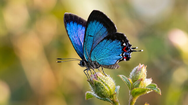 Francis's Gorgeous Sapphire Butterfly Resting on Wildflower Bud