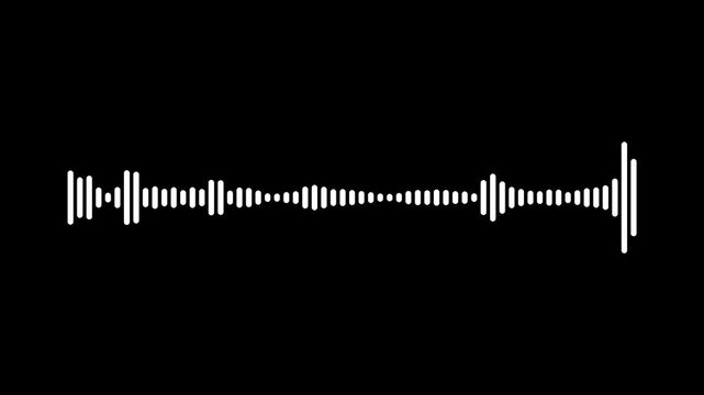 Dynamic white audio waveform visualizer on black background, reactive music frequency spectrum animation, sound pulse equalizer motion graphics, podcast signal display, seamless 4k loop.