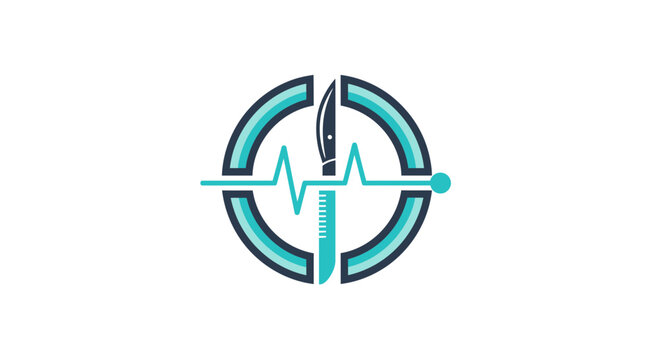 Medical Surgery Illustration Featuring Scalpel and Lifeline Graphic Design Symbol