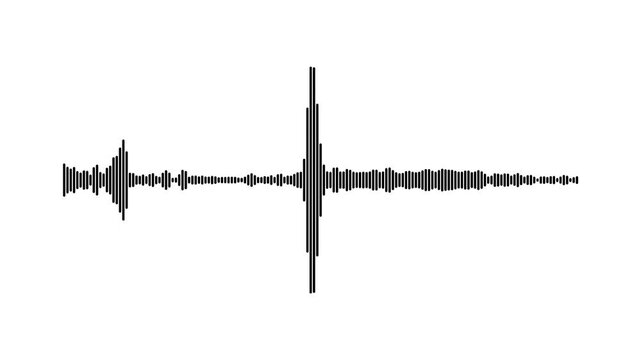 Minimalist audio spectrum visualization, dark gray waveform on white background, minimalist digital frequency equalizer for music production, podcast intro, streaming media, 4k video.