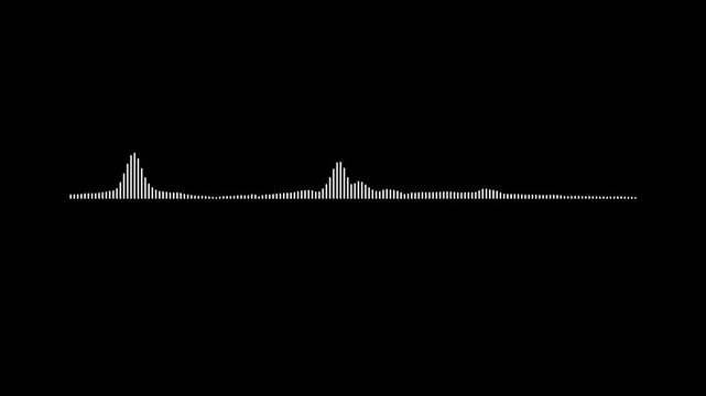 Minimalist sound wave spectrum animation on black background, digital music frequency visualizer, white waveform pulse motion effect, seamless motion graphics loop in 4k.