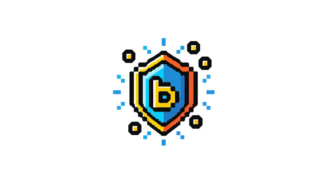 Blue shield with yellow letter b.