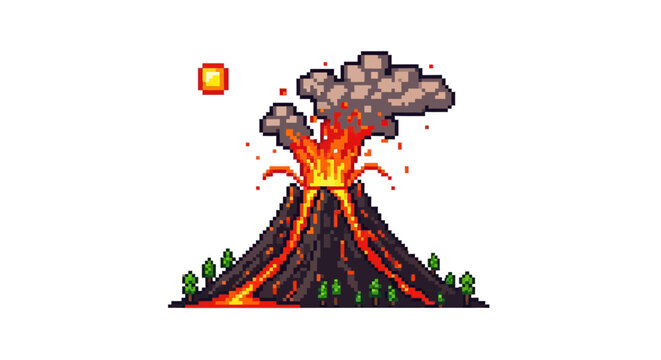 Erupting Volcano with Lava Flow.