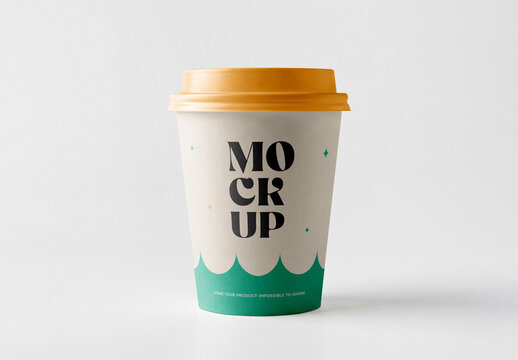 Front view of a disposable paper coffee cup mockup isolated on a solid white background