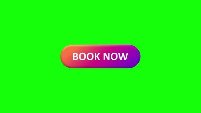 Modern colorful gradient button with book now text animation on green screen background