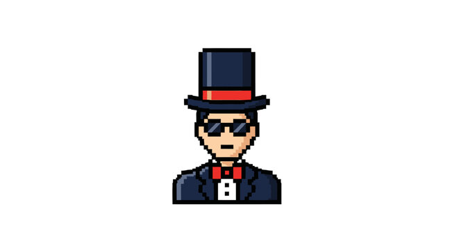 Pixel art man in top hat.