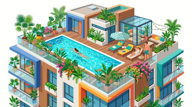 Luxury penthouse apartment with rooftop pool.