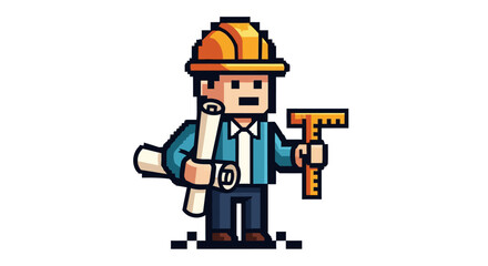 Fototapeta premium Pixel art construction worker with tools.