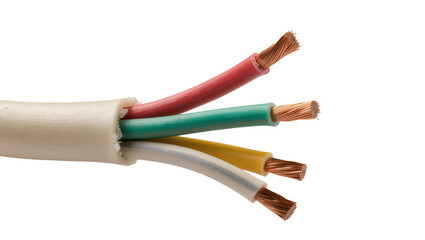 Fototapeta premium Isolated multi-conductor electrical cable with stripped colorful copper wires for electrical work