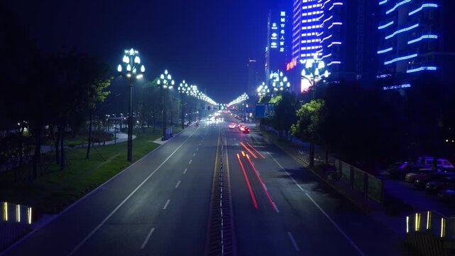 Night traffic and illuminated boulevard in a modern Chinese city in China