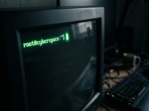 Glowing Green Cursor Blinking on a Dark Computer Monitor Screen
