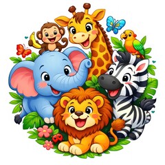 Obraz premium Colorful jungle animals illustration