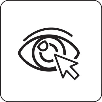 Eyeball Icon with Cursor Clicking, Simple Outline Design, Technology Interface Symbol for Eye Tracking and Focus