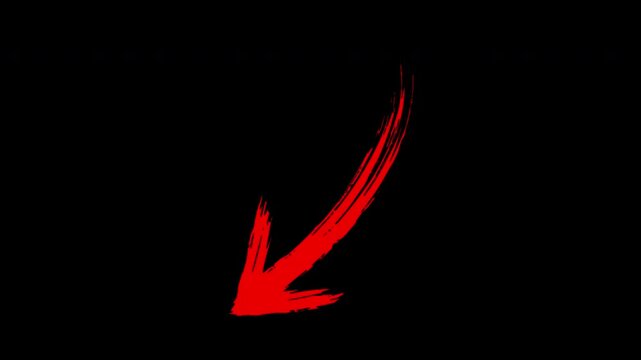 4K Red brush stroke downward arrow animation for UI tutorials presentations creative navigation element artistic hand drawn motion graphics loop asset Alpha Channel - Red Version