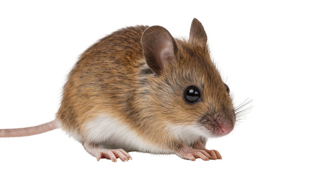Isolated adorable small wild brown field mouse, a cute little rodent in profile