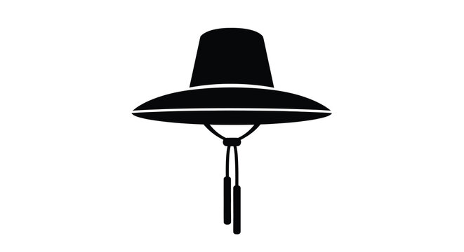 Traditional korean gat hat black silhouette against white background