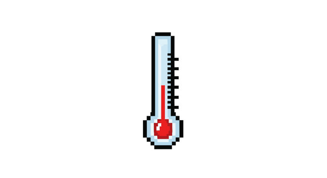 Pixelated thermometer with red indicator.