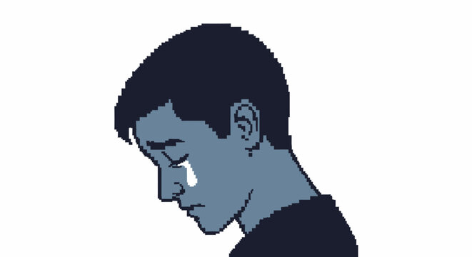 Sad Young Man with Short Hair.