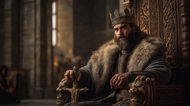 An Armenian king sits upon a lion-carved throne in the royal hall, embodying wisdom, strength, and authority while guiding his kingdom with dignity and steadfast leadership.
