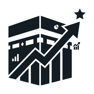 Business growth icon with rising arrow and bar chart, corporate success and financial profit vector, data analytics logo