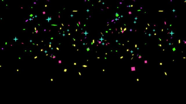 Colorful Party Confetti Bursting and Falling Down on Black Background for Celebration VFX Overlay 4k