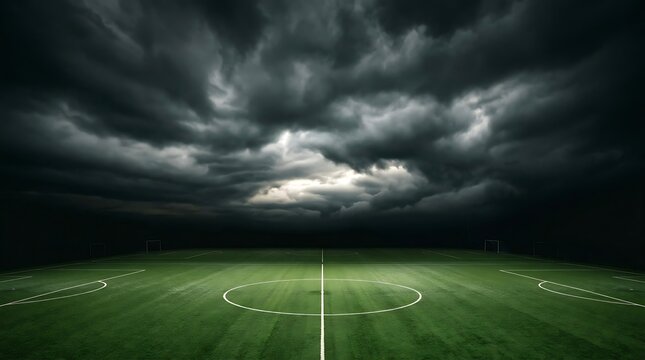 Dramatic football stadium under stormy skies championship soccer field